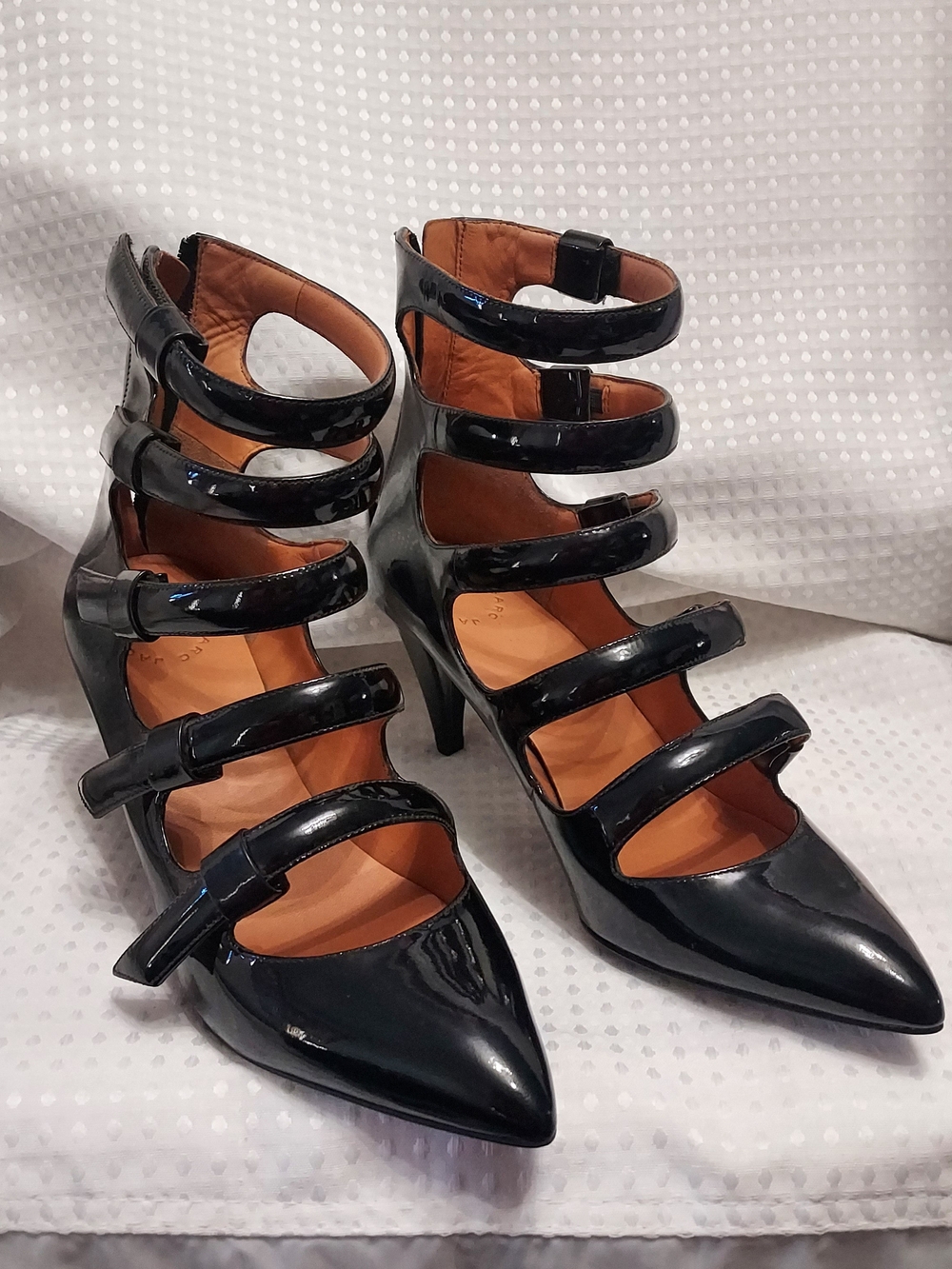 Marc By Marc Jacobs Women's Black Patent Strappy Pointed-Toe Heels